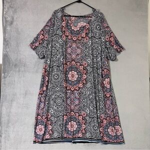 Avenue Below Knee Shift Dress Womens plus 30 / 32 Stretch Knit Short Sleeve